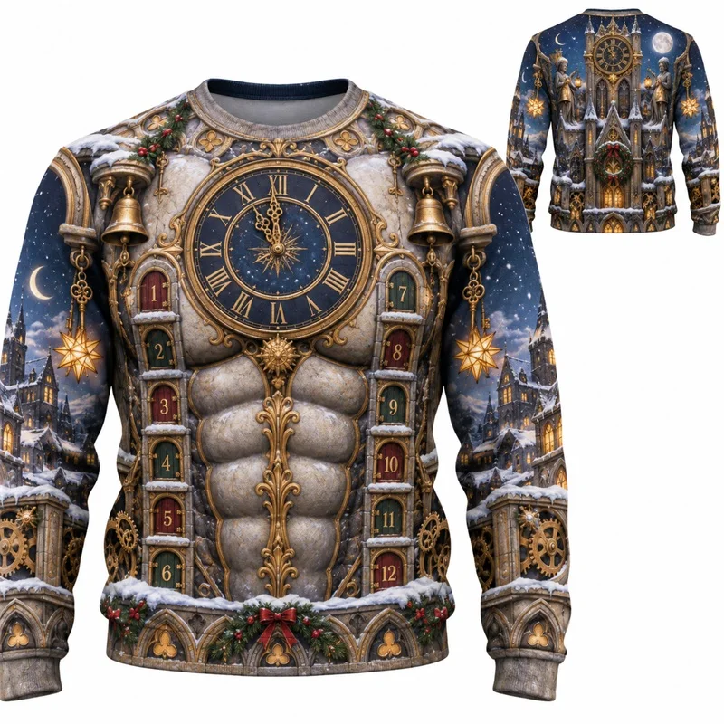 Men's Ugly Christmas Sweatshirt 3D Print Mountain Ski Explorer Muscle Pattern Pullover hoodie Funny Xmas sweater Christmas Gift