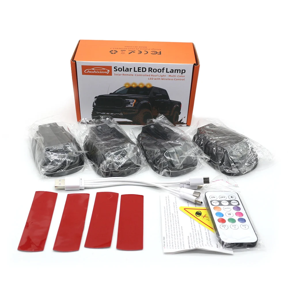 5x Solar Wireless No Drill Cab Lights for Truck Roof, Solar-Powered Truck Cab Lights with Auto Sensor Luces para Techo de Carro