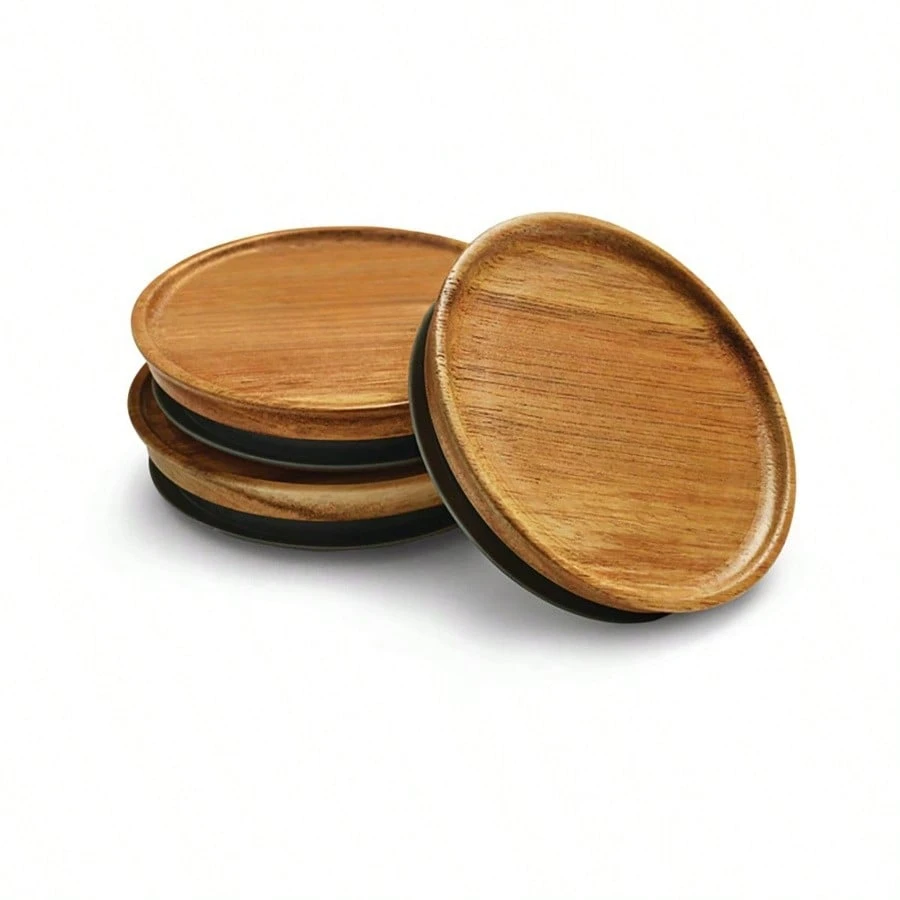 

Wooden Wide Mouth Jar Lids 3 Pack Reusable Airtight Pantry Storage Home Decor Stackable Kitchen Organization Natural Wood Color