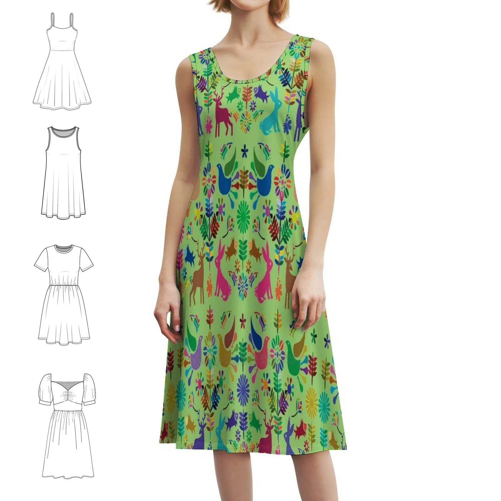 فستان مكسيكي تقليدي بأنماط نسيج حيوانات الغابات على الطراز الكوري للنساء فستان كاجوال أنيق للحفلات أو الارتداء اليومي