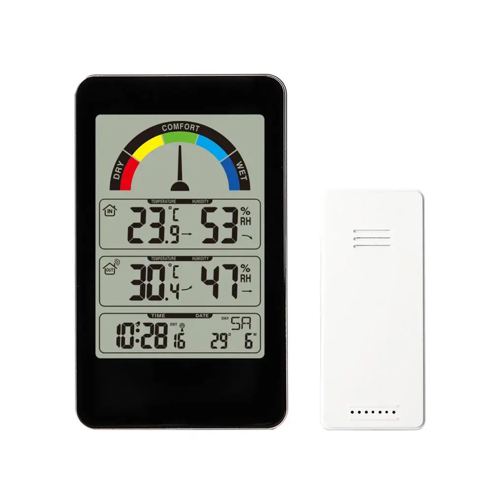 

Digital Thermometer Hygrometer Wall Clock Wireless Sensor Indoor Outdoor Temperature Weather Station Comfort Indication