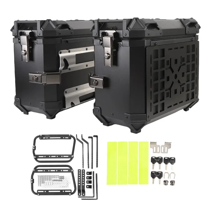 Motorcycle Side Case Universal Fit Aluminum Alloy 35L Left Right Hard Saddlebag Box with Support Rack Handle