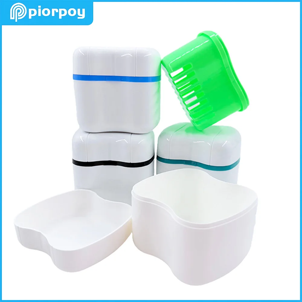 PIORPOY Dental Full Denture Cleaning Storage Box Teeth Double-layer Filter Storage Box Portable Travel Storage Box Cleaning Tool