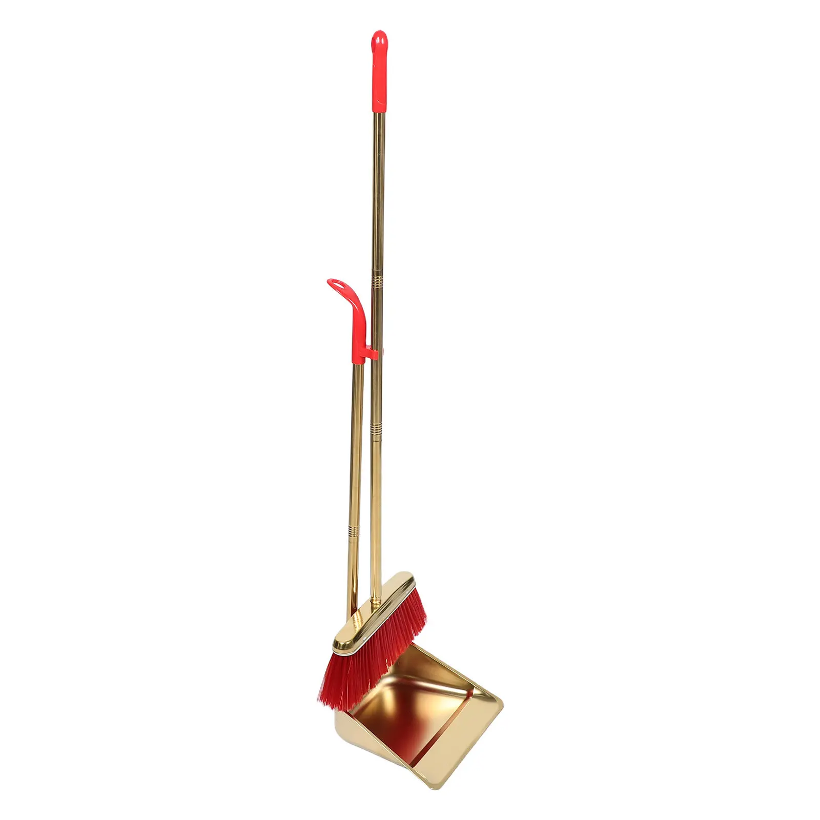 1Set Gold Stainless Steel Broom Dustpan Set Teeth Dustpan Brush Upright Kitchen Cleaning Tool Indoor Floor Sweeper