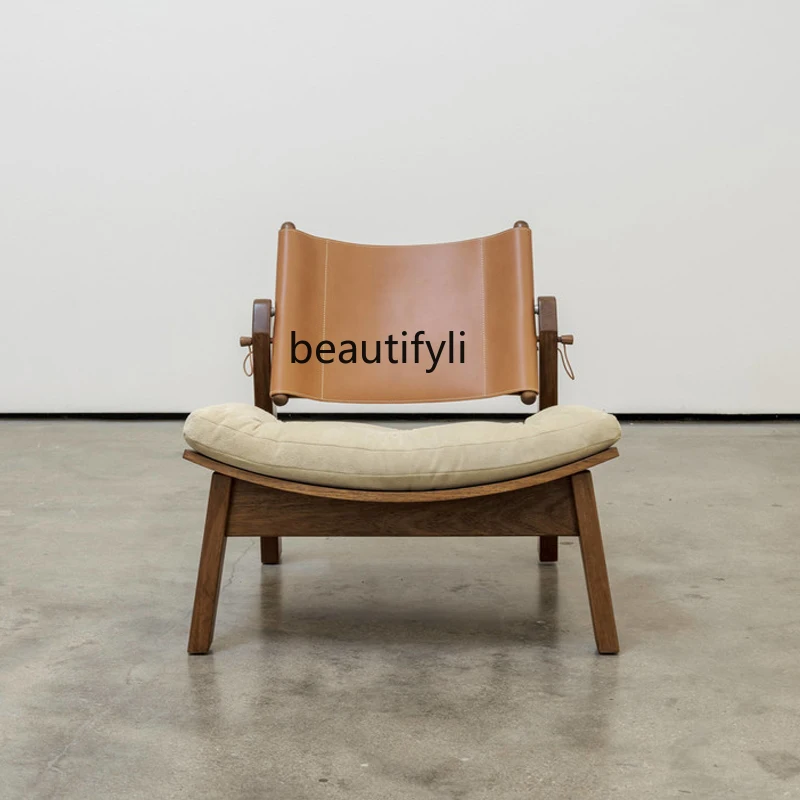 

Wind Solid Wood Leisure Chair Retro Living Room Sofa Chair Designer Hotel Clubhouse Sales Office Reception Single Chair