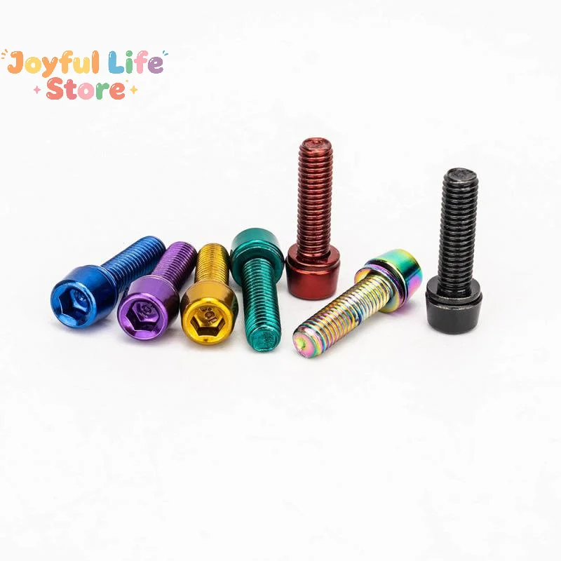 Hot 6Pcs M5x18MM Mountain Bike Stem Bolts Titanium Plated Allen Hex Head Bike Stem Screws With Washers Handlebar Bolt Plating