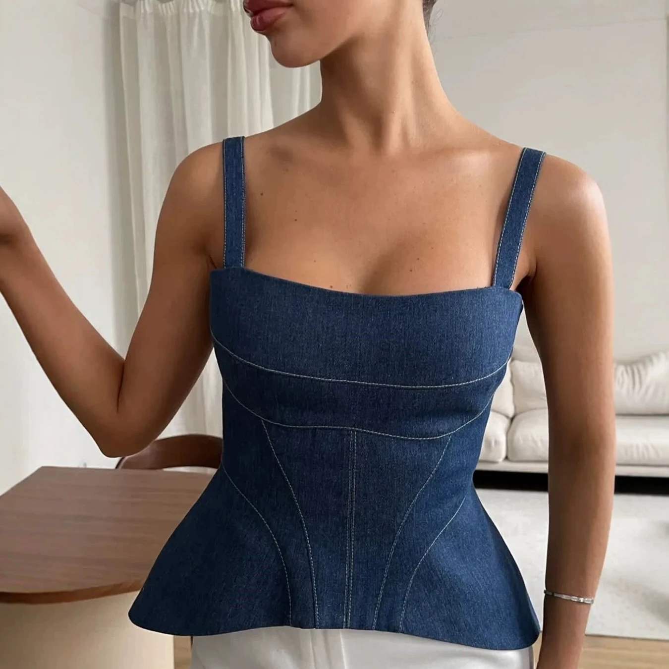 Summer New sexy Denim Camisole Slim Fit Slimming Outerwear Vest Women's Sleeveless Top