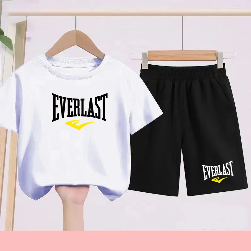 

Kids Boxing Fashion Letter Print Toddler Boys Girls 3-12 Yrs Gift T-shirt+ Shorts Charming Round-neck Training Sports Casual Set