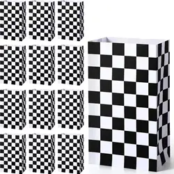 8PCS Checkered Black and White Race Car Favor Bags Kraft Paper Popcorn Boxes Goodie Bags Candy Bag Truck Cars Birthday Supplies