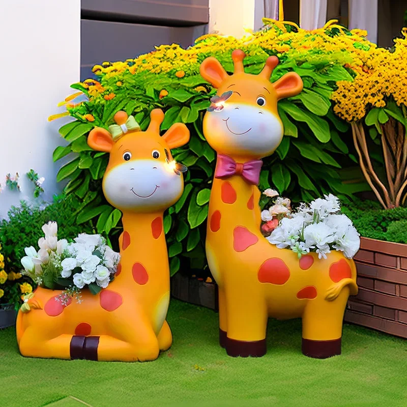 Outdoor giraffe flower pot cartoon lawn decoration for courtyard garden ornaments