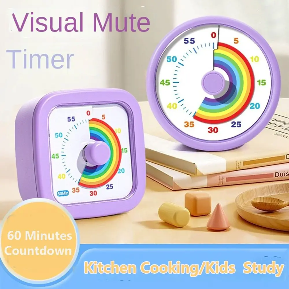 60 Minutes Visual Timer Round/Square Ultra Silent Countdown Alarm Clock Visualization Self-discipline Kitchen Timer