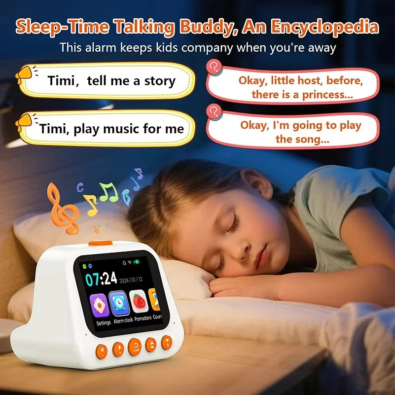 AI Smart Alarm Clock Talking Buddy Educational Clock Music/Stories Player Pomodoro Timer Cool Robot Gift for Boys Girls