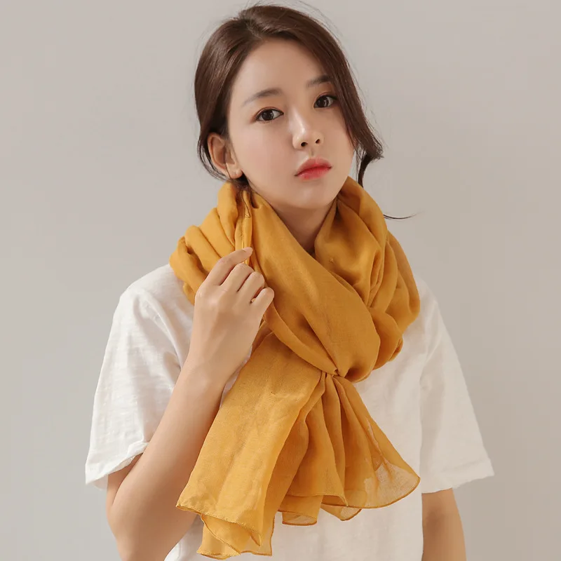 ผ้าพันคอผ้าฝ้ายลินินสีพื้นขนาดใหญ่พิเศษสำหรับผู้หญิง ผ้าคลุมไหล่กันแดดชายหาด สไตล์ชาติพันธุ์ ผ้าซิ่นรีสอร์ท ผ้าชีฟองพันได้ทุกฤดู