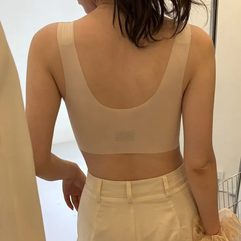 KUCLUT Ice Skin Foundation Liquid Ultra Thin Soft Support Vest Seamless Fixed Cup Anti Exposure Tube Top Bra for Women view 2