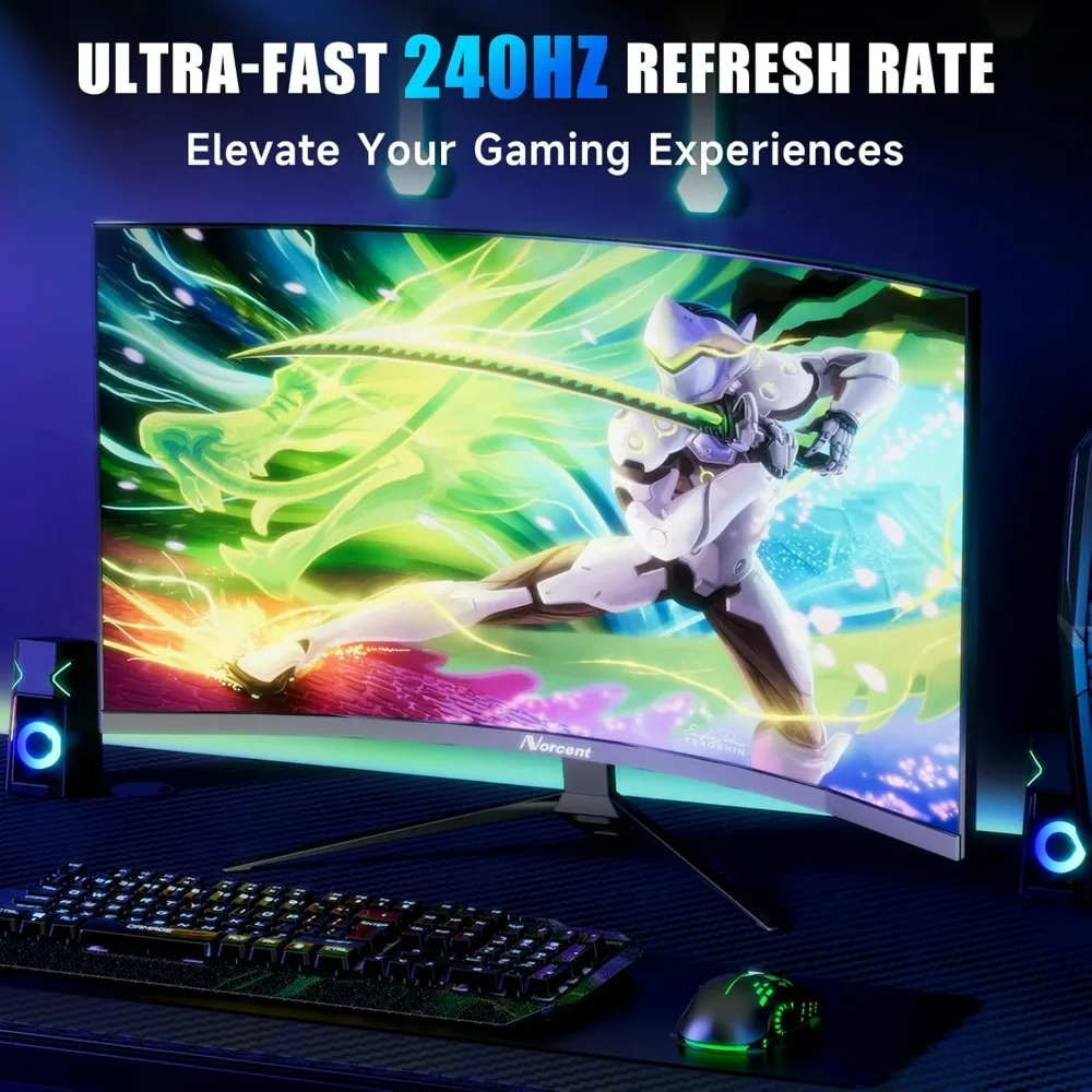 27-Inch Fhd Va Gaming Gebogen Monitor Met Regenboogverlichting, 240Hz Vernieuwingsfrequentie, Oogzorg 1080P-Scherm, Freesync G-Sync Compatibel