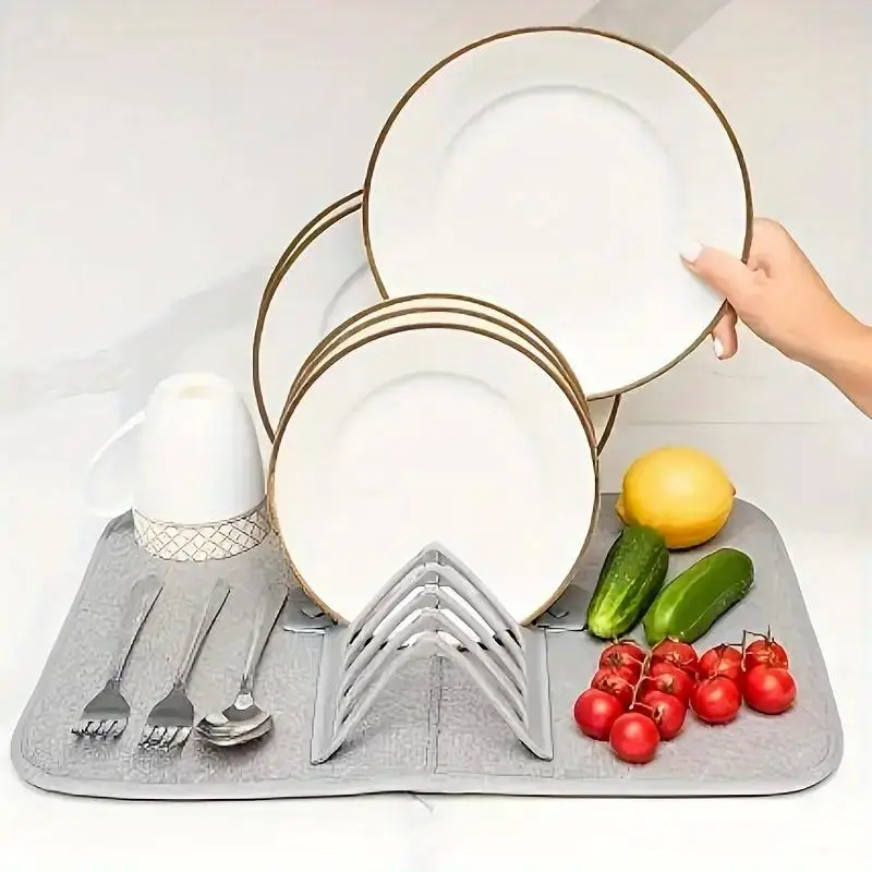 

Drain Mat Sink Drain Food Utensil Mat Kitchen Decoration Folding Drainage Mat Desktop Storage Rack Absorbent Placemat