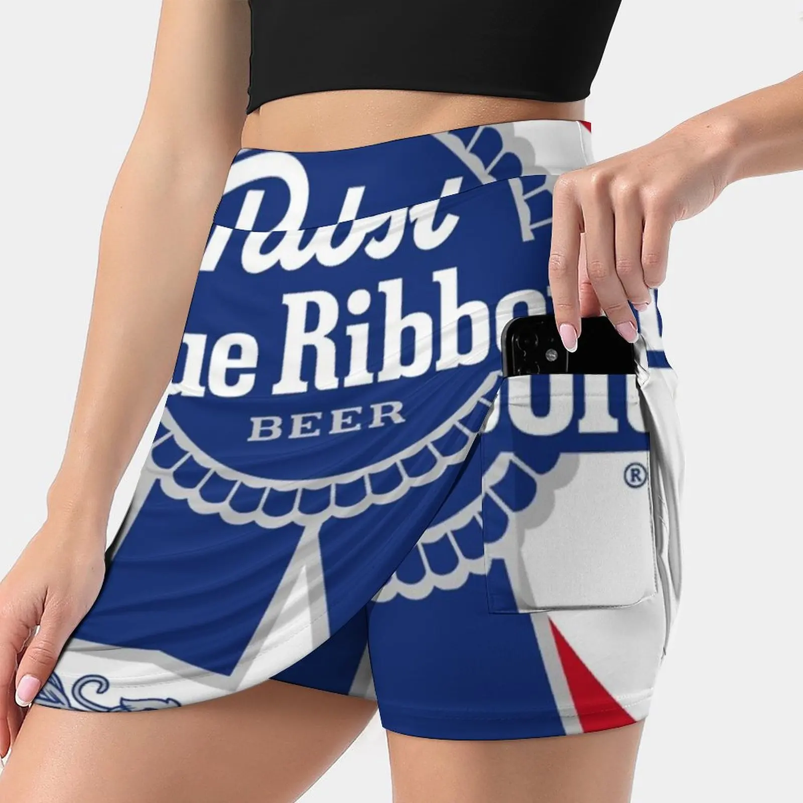 Pabst azul fita saia feminina esporte skort saia com bolso moda estilo coreano saia 4xl saias pabs cerveja pabst azul fita