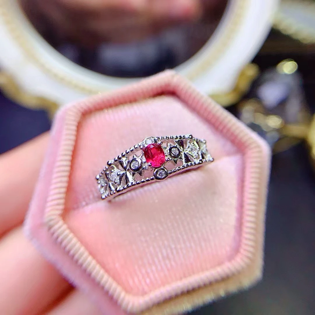 Bague Spinelle Rouge Naturelle Pure Incrustée pour Femme, Bijoux Fins, Argent S925, Gemmes Haute Clarté, Test de Support, Cadeau du Nouvel An, Exquis