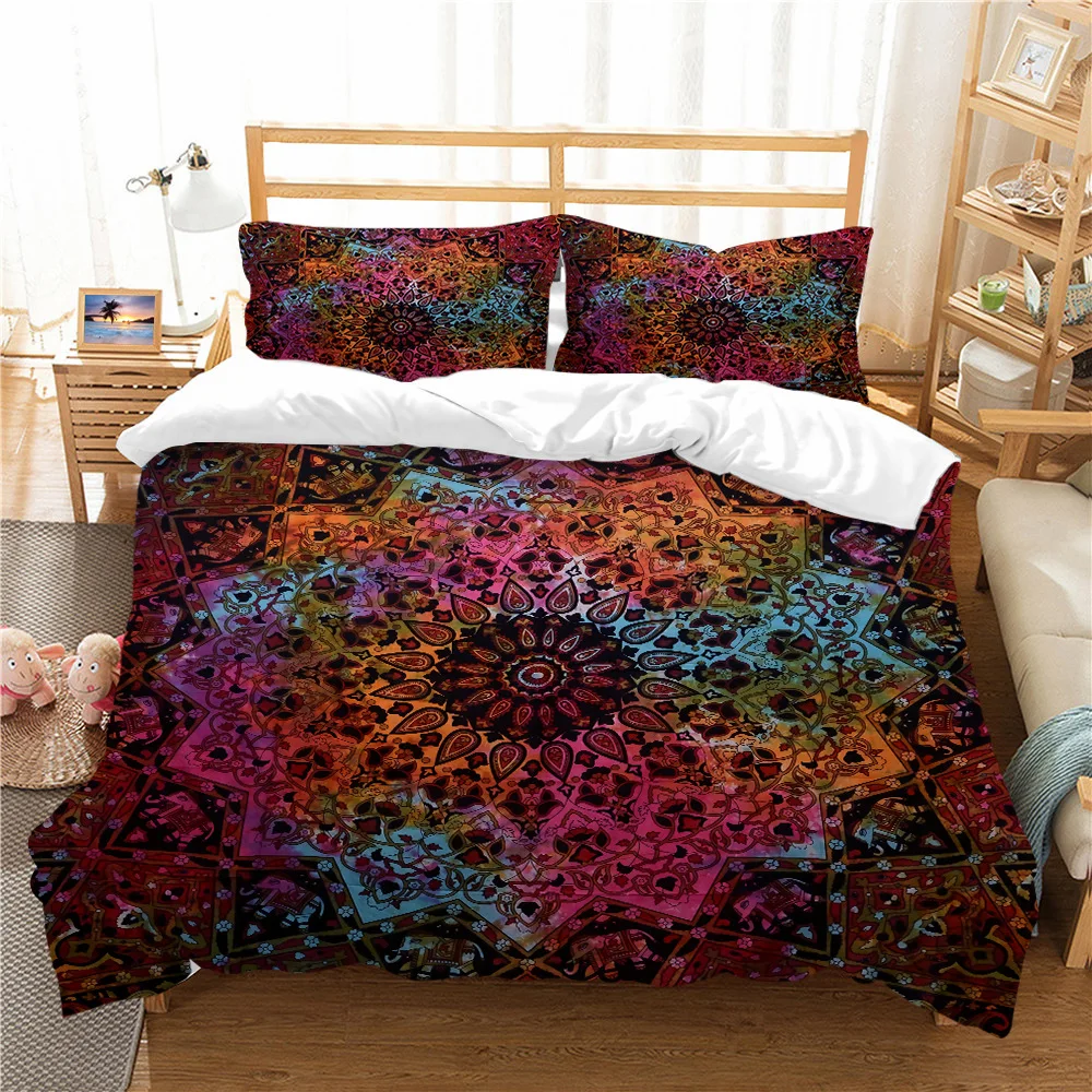 

Bohemian Lotus Duvet Cover Boho Mandala for Kids Teens Women Gifts Exotic Flowers Bedroom Decoration Polyester Quilt Cover Queen