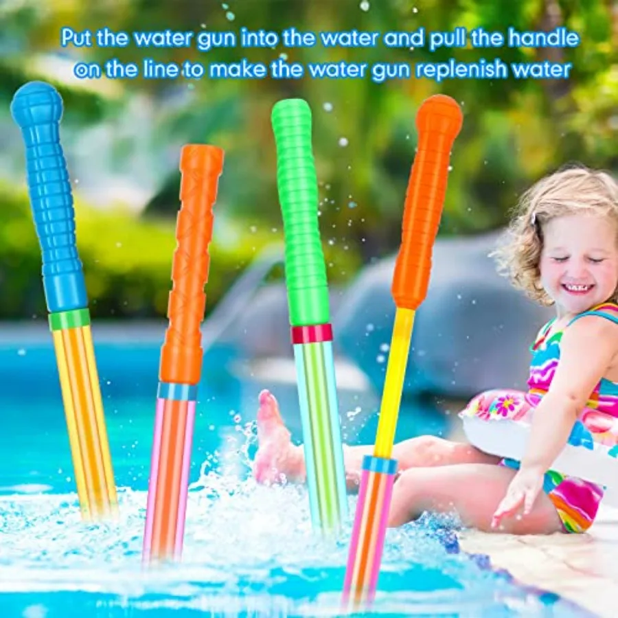 Beach and pool toys: 36 pcs 25 crayon water guns, plastic, blue/red/yellow, long-range suction tube squirts for summer party ga