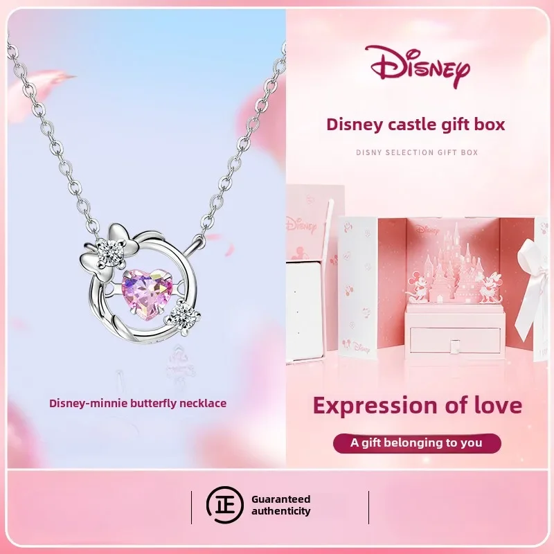 Original Disney New Minnie Light Luxury Delicate Necklace Sterling Silver Flower Butterfly Covenant Accessories Holiday Gifts