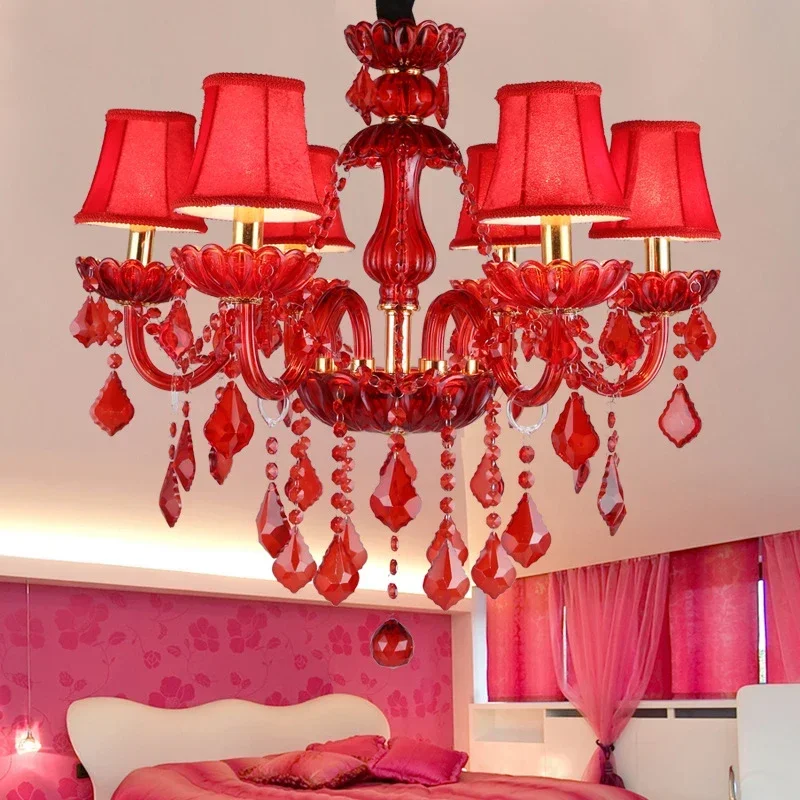 European Style Crystal Pendent Lamp Red Candle Lamp Luxurious Living Room Restaurant  Bedroom Villa Chandelier