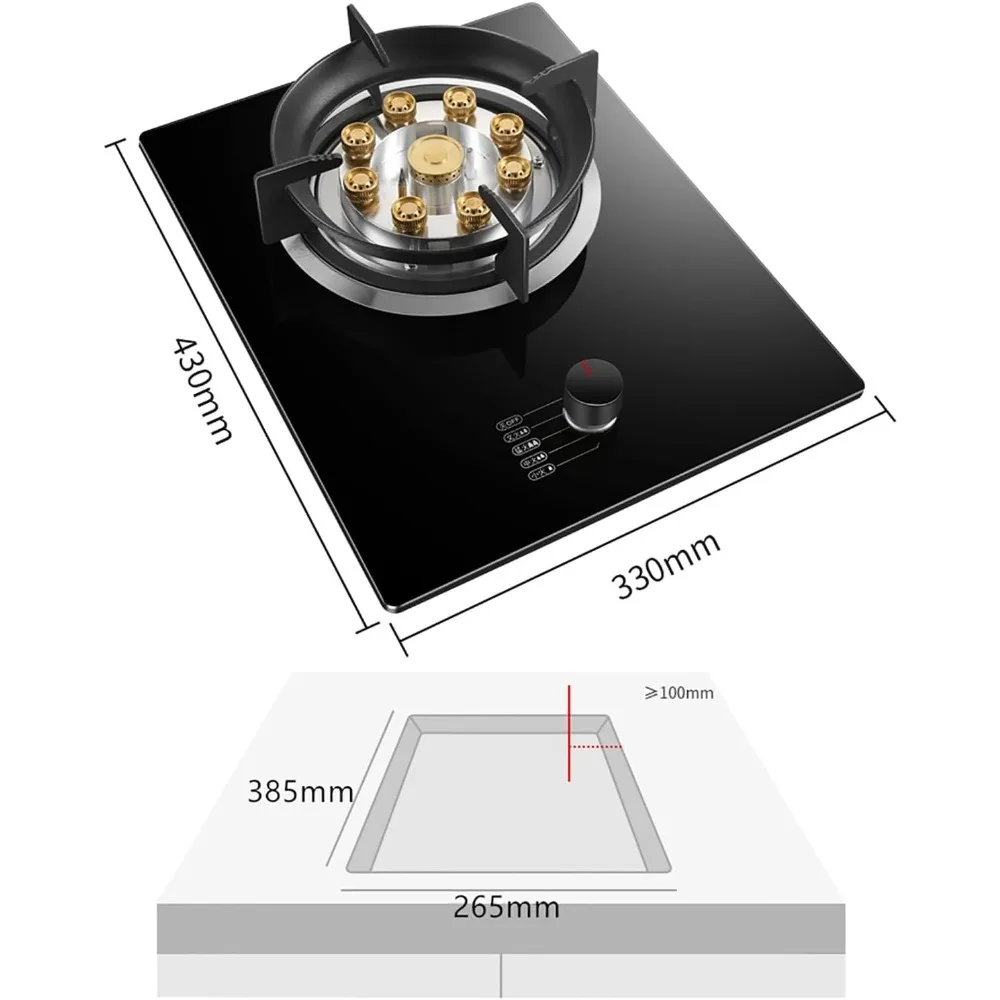 バーナーガスコンロ ガスホブ ビルトインガスコンロ 5.2KW ガラスコンロ ブラックガラスコンロ チャイルドノブ＆フレームアウト保護付き(E
