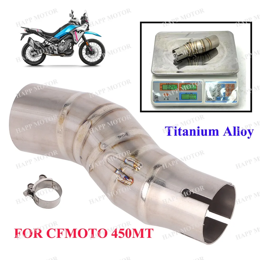 

For CFMOTO 450MT 2024-2025 Motorcycle Exhaust 51MM Middle Link Pipe Stainless Slip On 450MT Exhaust Stainless/Titanium