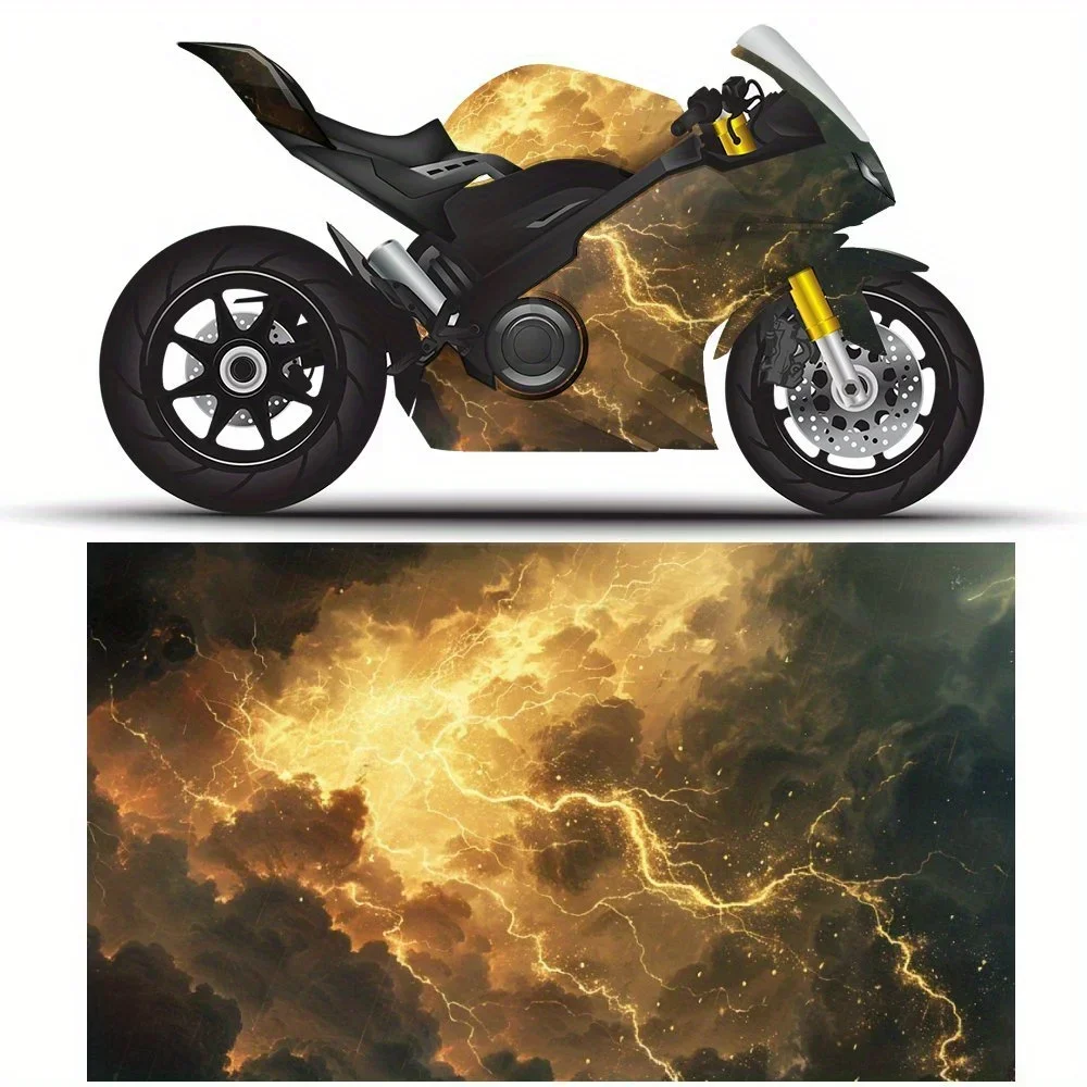 Cool Golden Lightning Motorcycle Stickers, Durable Car Vinyl Wraps Suitable for Most Vehicles, Car Body Sticker Film