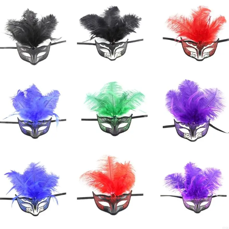 

Q0KE Halloween Feathered Mask Masquerade Mask Feathered Cosplay Mask for Women Man