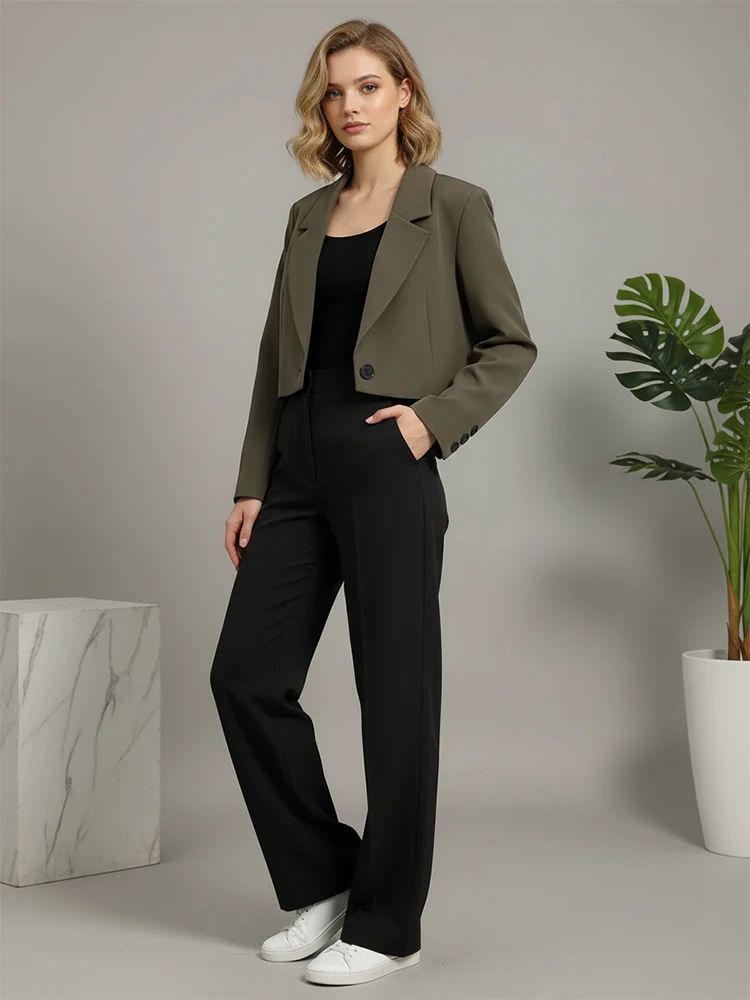 

Yeezzi женские укороченные пиджаки 2026, новинка весны, с длинными рукавами, свободный крой, на одной пуговице, повседневный офисный костюм с лацканами, пальто