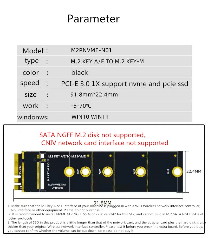 Wireless M.2 A/E Key Slot To M.2 M Key Wifi Bluetooth-compatible Adapter For NVMe PCI Express SSD Port