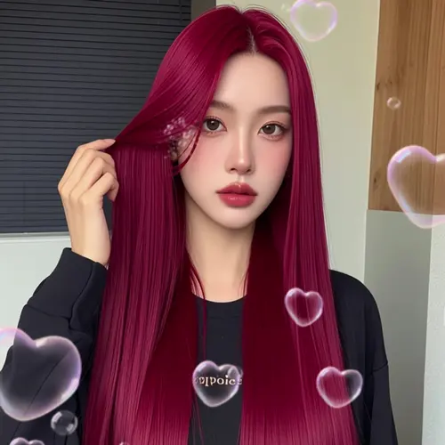 Imagen 2 del producto Peluca sintética roja vino Natural realista en el pelo largo y liso mujeres Halloween Cosplay conjunto de cabeza completa diaria