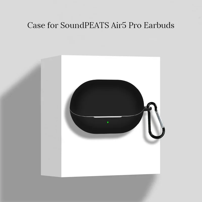Case for SoundPEATS Air5 Pro / P5 Earbuds Shock-Proof Soft Silicone Protective Earphones Cover Shell With Anti-Lost Carabiner