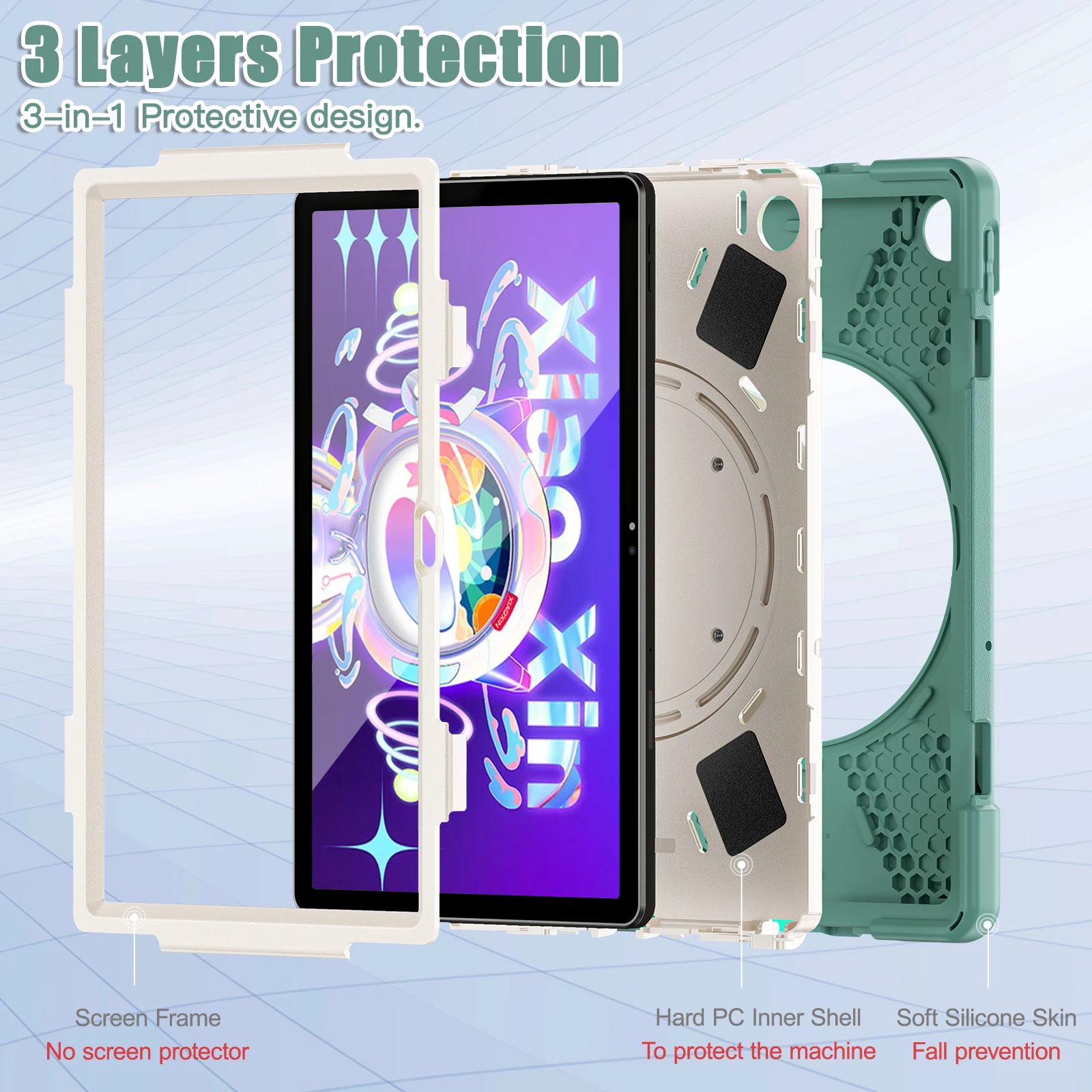 Case For Lenovo Tab M10 Plus 3rd Gen 2022 TB-125FU TB-128XU Xiaoxin Pad 10.6 Heavy Duty Cover With 360 Rotatable Handle Grip Fun