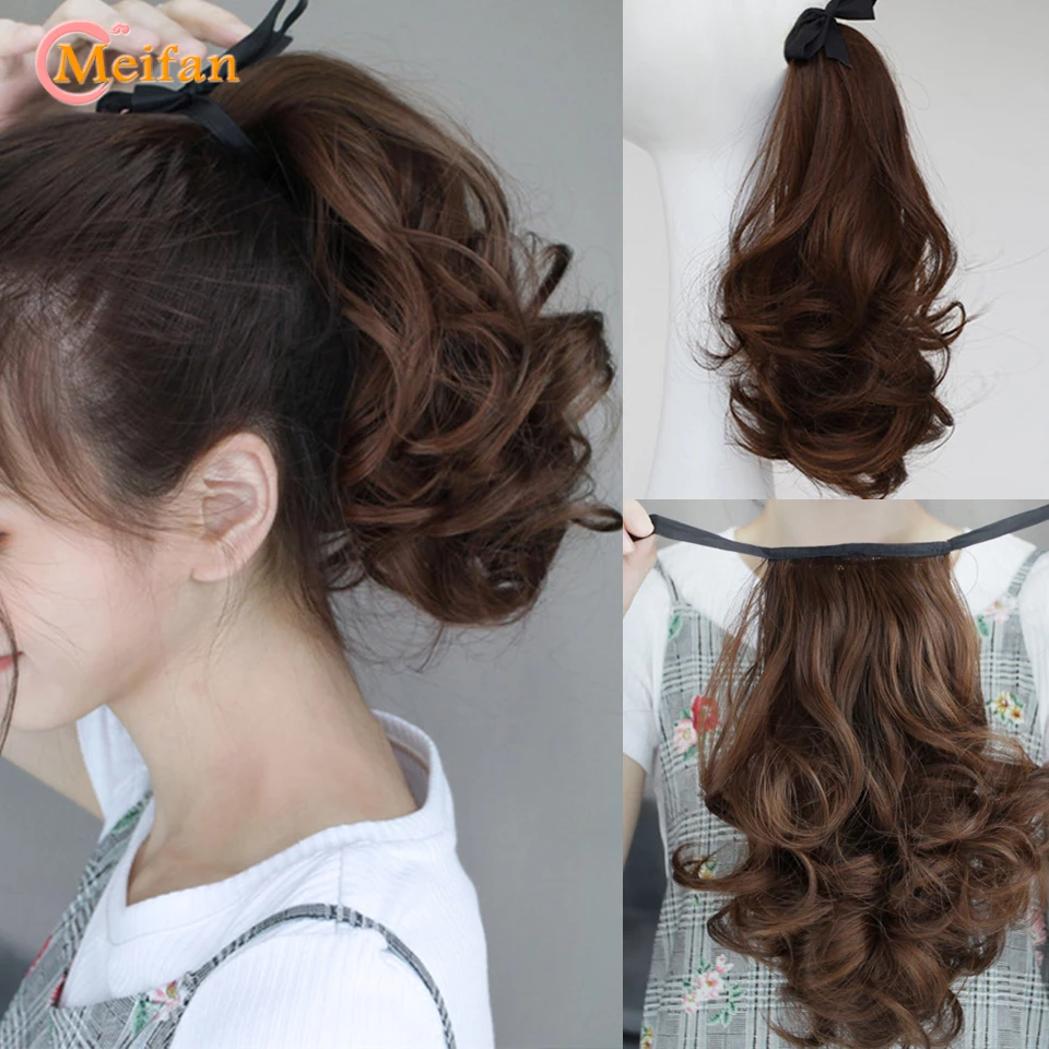 MEIFAN Synthetic Short Wave Ponytail for Women Drawstring Tied to Hair Tail Clip in Hair Extensions Natural Fake Hair Pieces