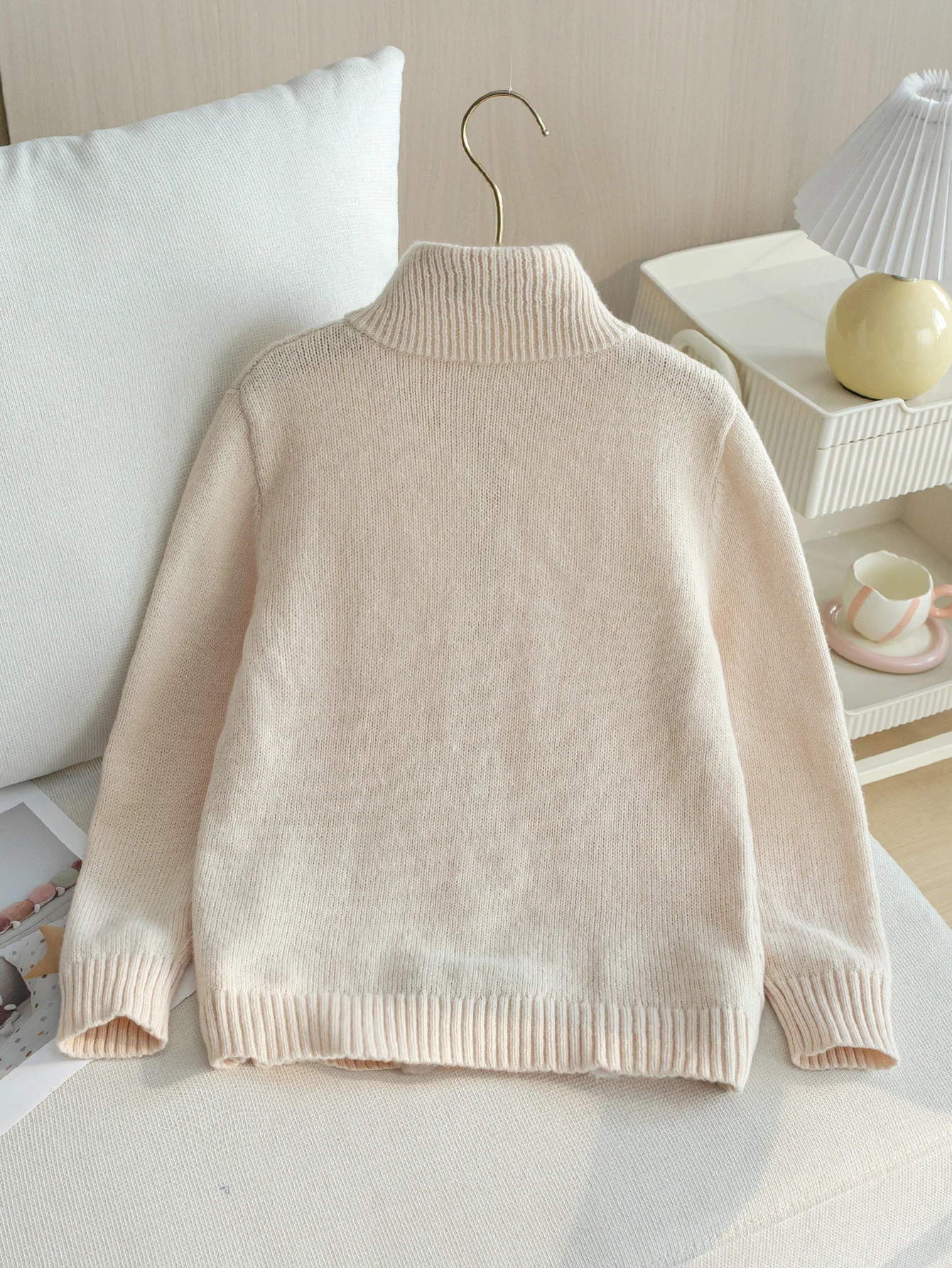 Girls simple solid color Fried Dough Twists long sleeve double zipper sweater knitted cardigan suitable for daily leisure