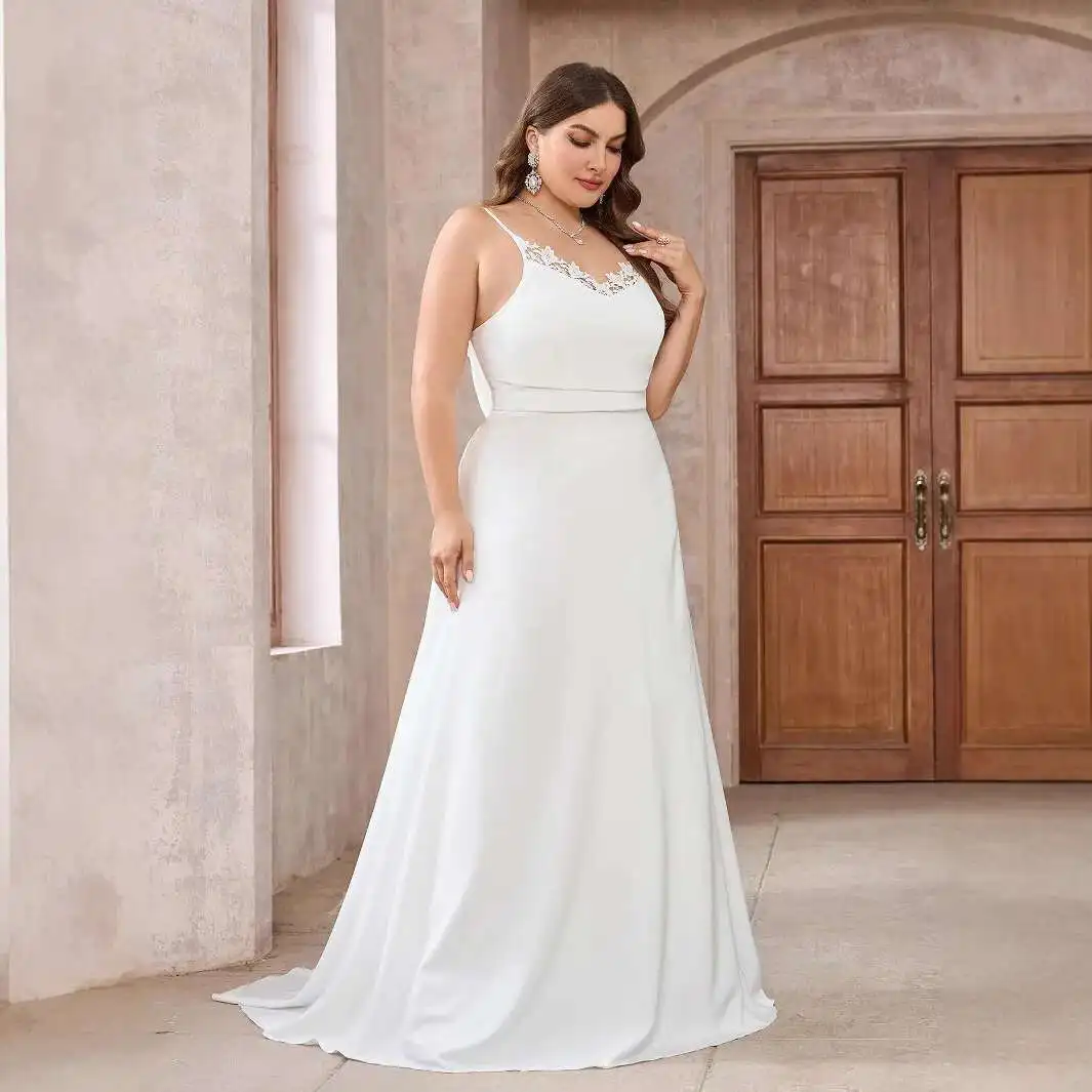 Abito da sposa lungo fino al pavimento con fiocco a canotta in pizzo semplice in raso con una spalla 2025 Party Summer Elegantes Casual Y2k