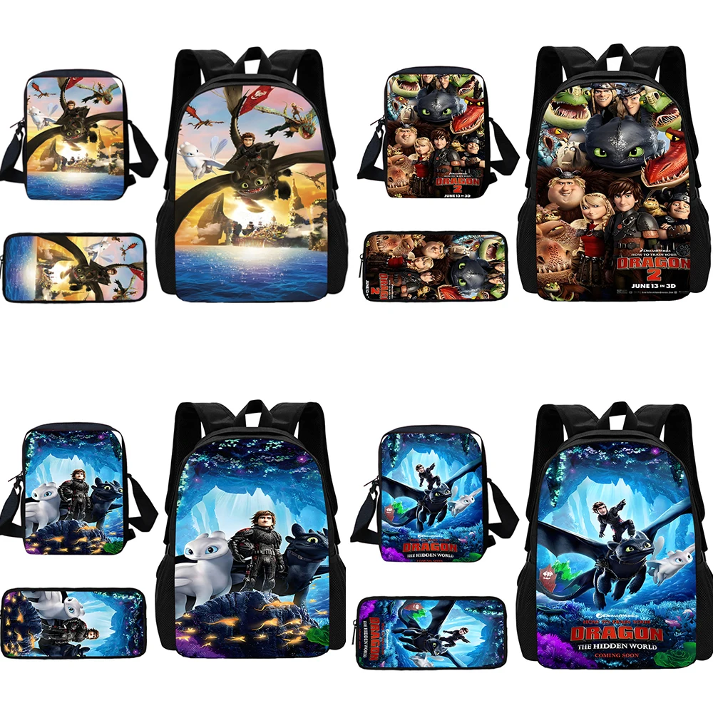 3 pcs set Cute anime Toothless Child School Backpack With Shoulder Bag Pencil Bags School Bags for Boys Girls Best Gift