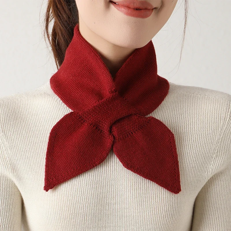 

Женский зимний шерстяной свитер с воротником со съемным шарфом «рыбий хвост», однотонный вязаный теплый свитер с крестообразным воротником и галстуком-бабочкой