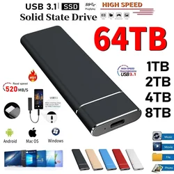 Disco rígido externo ssd 1tb, interface usb/tipo-c de alta capacidade, mini ssd externo portátil de alta velocidade para laptops/desktop/telefones