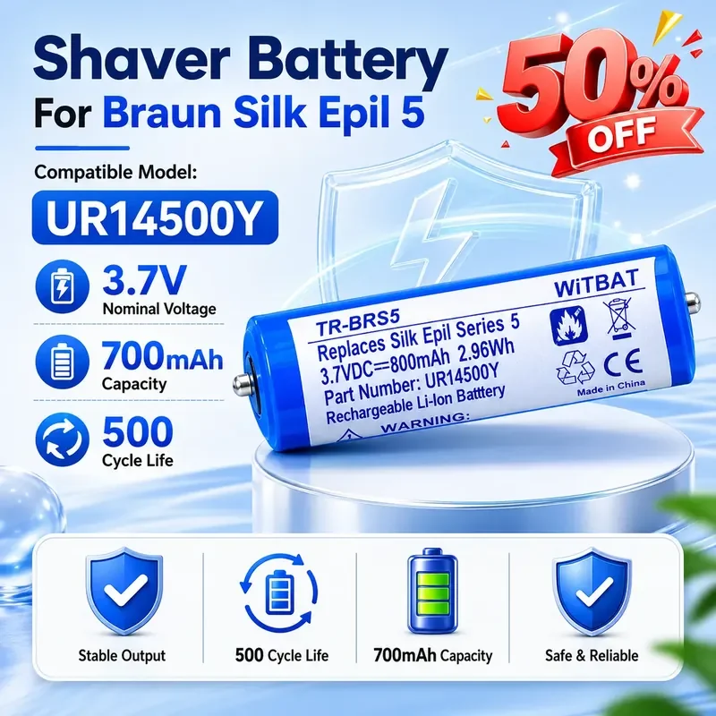 Replacement Battery UR14500Y for Braun Silk Epil 5 Series Shaver