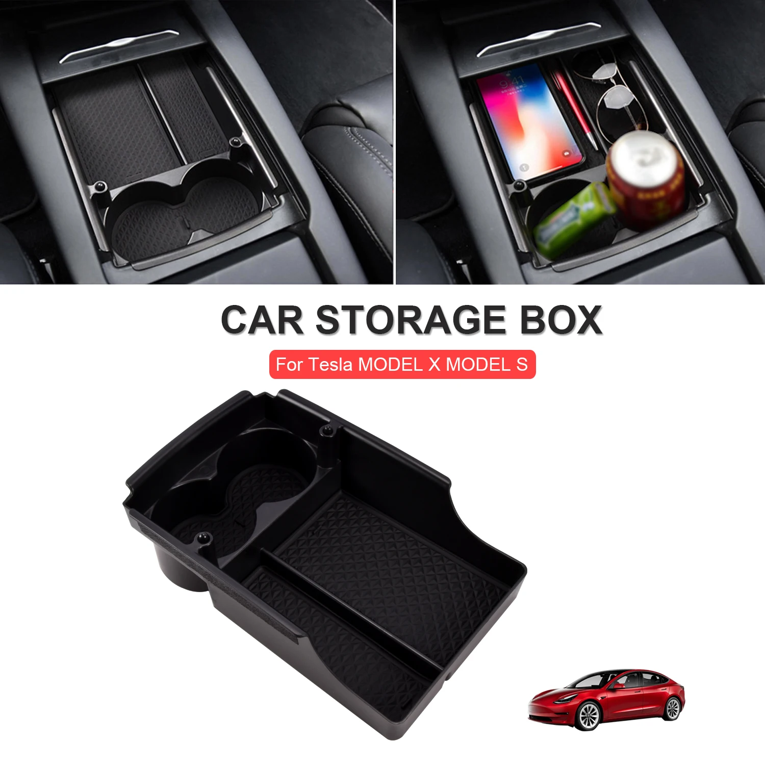 Per Tesla Model S Model X accessori Console centrale ABS Tray Organizer bracciolo centrale scatola portaoggetti inferiore muslimakes555520