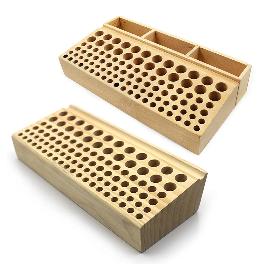 QJH Handwork Tools Holder Box 46/98 Holes Organizer Wooden Rack for Leather Craft Punches Stand Carving tools Drill Bits Storage