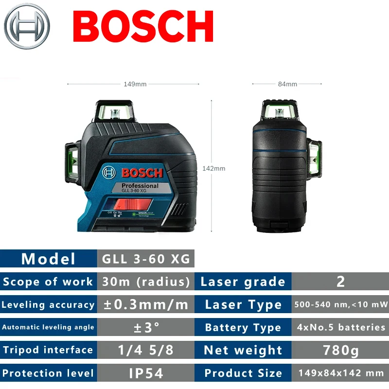 BOSCH GLL3-60XG 12 Lines Laser Level Green 3D Level Self-leveling 360 Horizontal Vertical Cross Measuring Tool