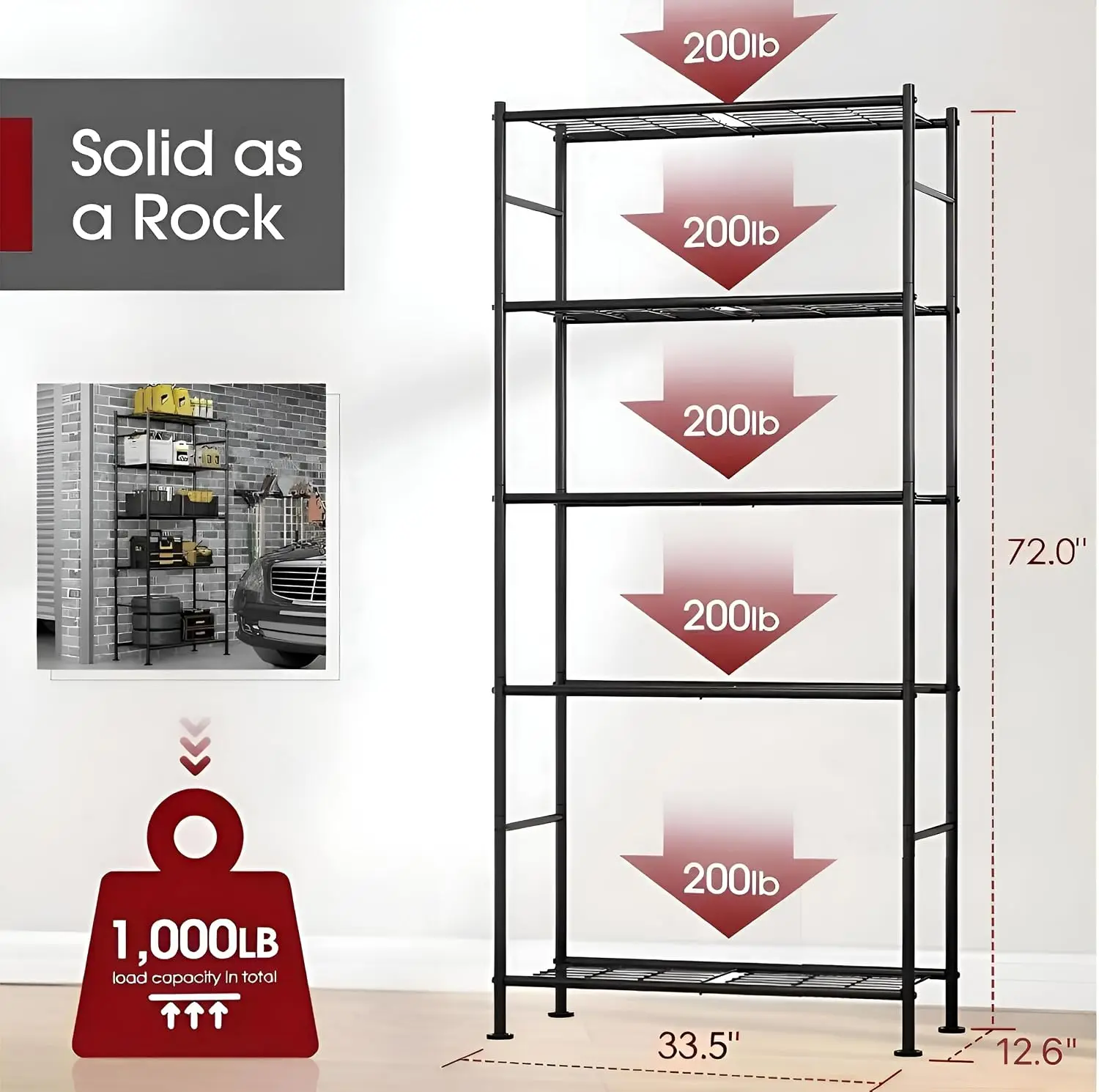 2 Pack 5 Tier Freestanding Steel Shelving Units Reinforced Frame Adjustable Garage Organization Shelves Warehouse Basement Works