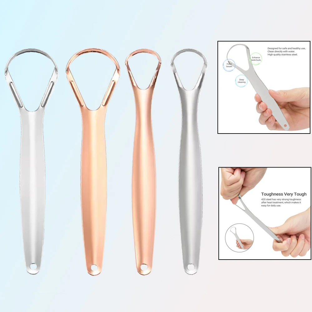 

Double Head Stainless Steel Tongue Cleaner Scraper Fresh Breath Oral Care Tool for White Coated Tongue & Hygiene