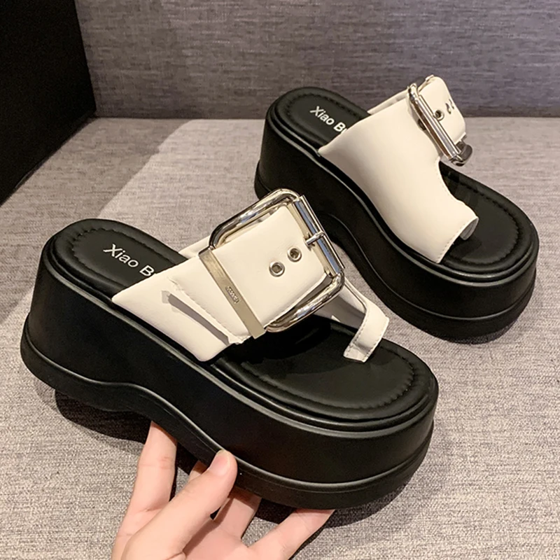 Women Punk 8 CM Platform Sandals Buckle Design Garden Shoes Fashion Street Slippers Flip Flops Casual Outdoor Shoes For Female