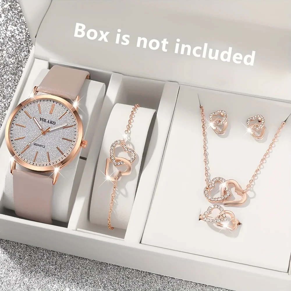 Women's Casual Trendy Frosted Scale Dial Classic Simple Quartz Watch + Love Jewelry Set 6pcs/set Does Not Include Watch Box