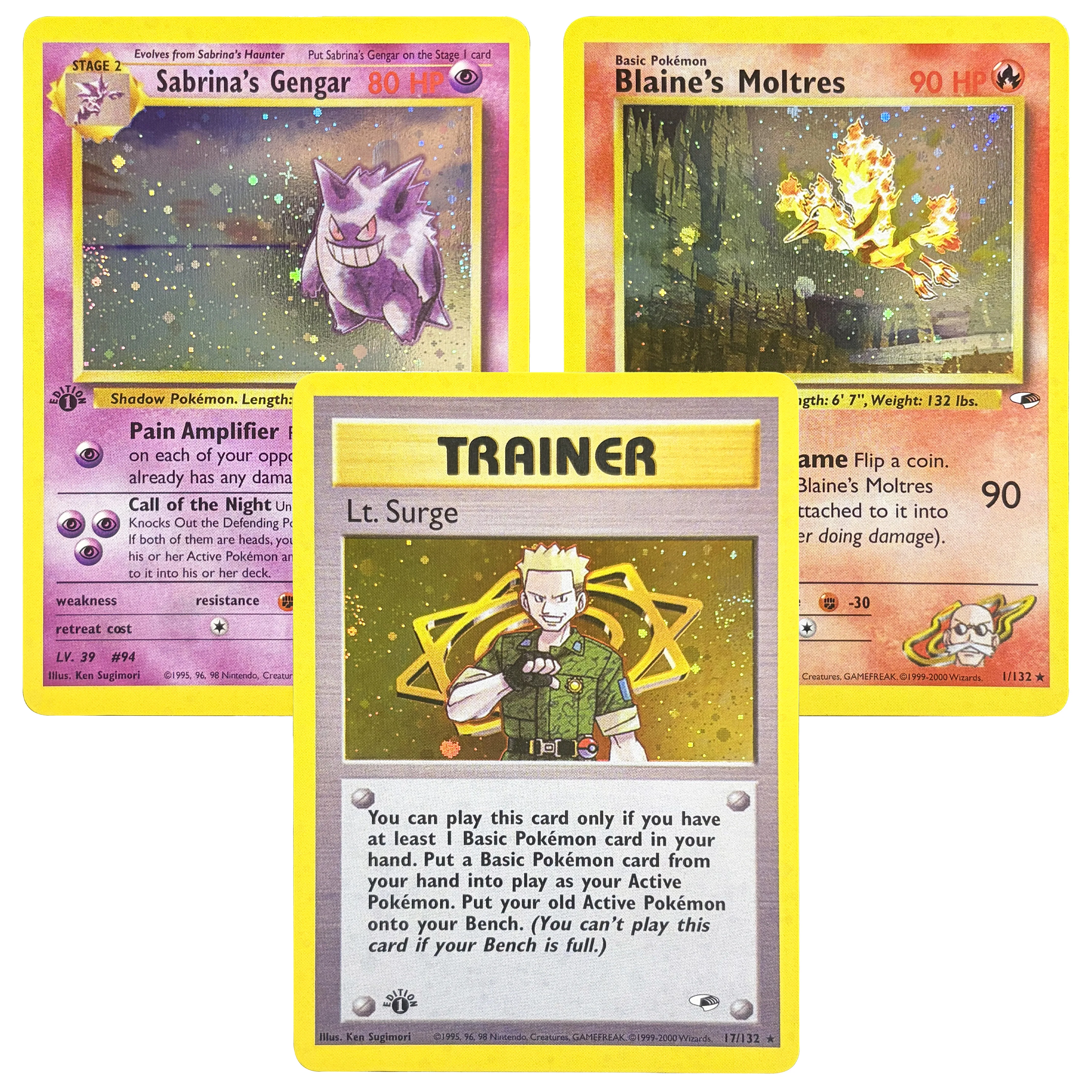 Cartas Colecionáveis PTCG Gym Heroes Novo Conjunto Raro Holo Lt-Surge's Gengar Moltres Scyther Vintage PKM TCG 2000